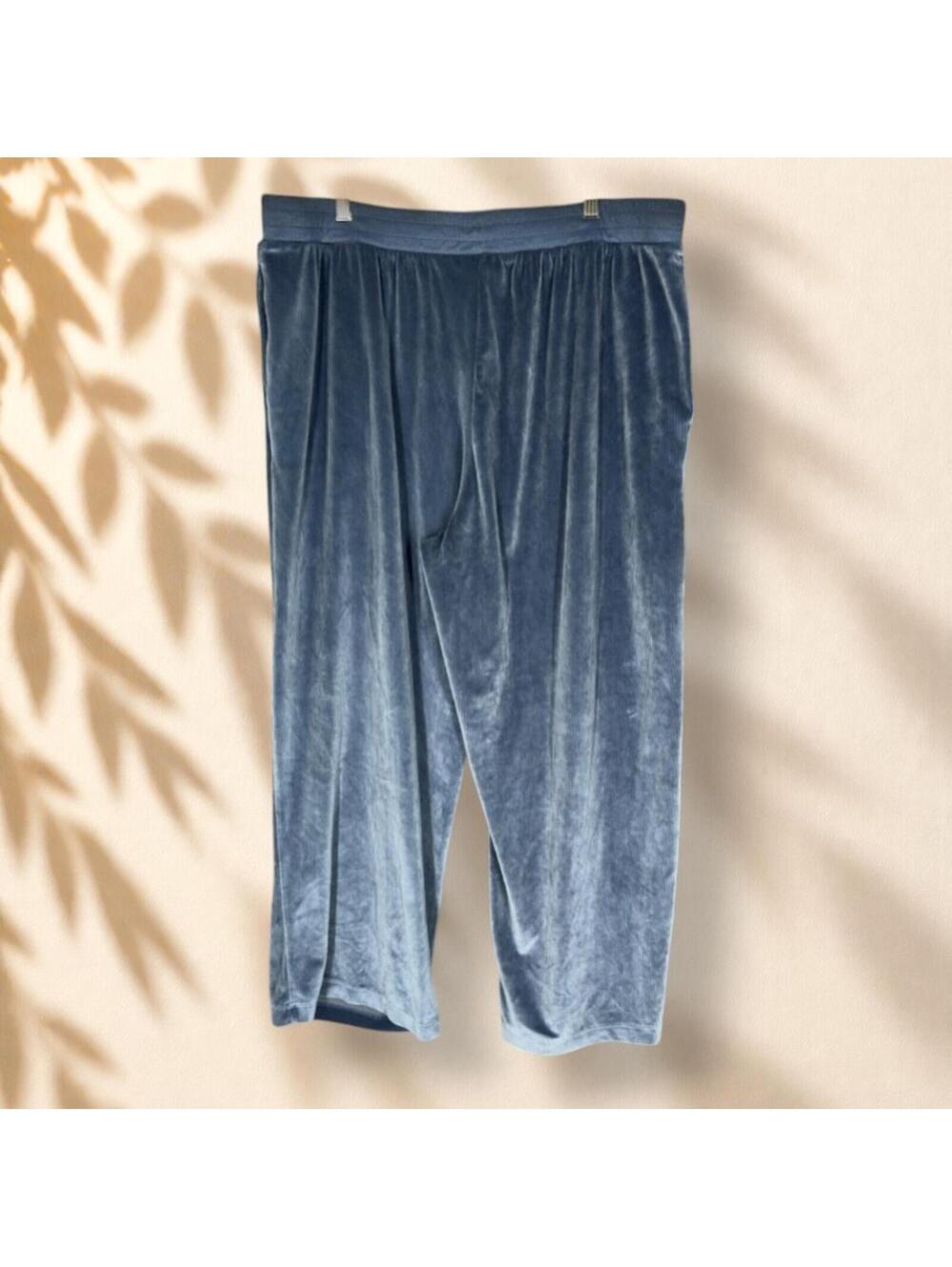 Joyspun Cropped Pants Women 2X Plus Blue High Rise Pull On Flat Front Straight - Picture 2 of 8